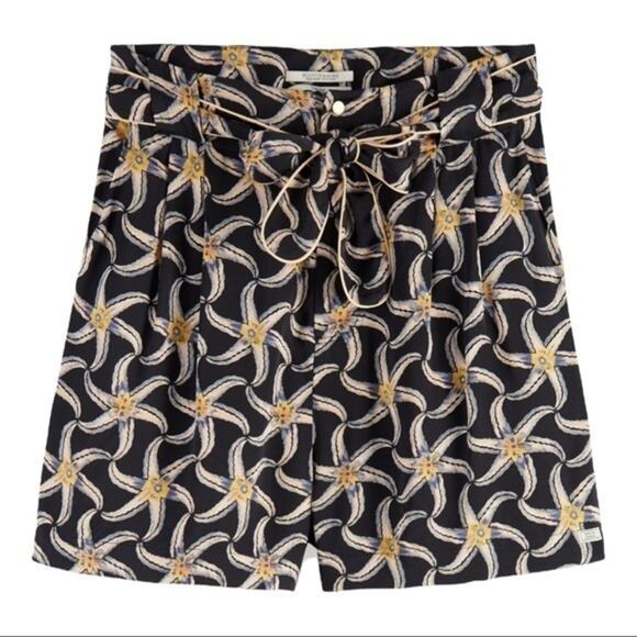 Scotch & Soda Black Starfish Sun Ray Printed Belted Shorts XS NWT - Picture 11 of 11